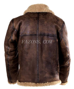 <b>Mens</b> Distressed <b>Flying</b> B3 Bomber Shearling <b>Jacket</b> Real Sheepskin Leather Aviator Biker Style Warm Sherpa Leather <b>Jacket</b> OEM - Product Image 3