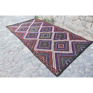 Tapis Ethnique Patchwork en Laine Rouge et Vert Tapis de Salon de 5.3X10.4 pieds avec Support en Latex pour Décorations - Product Image 3