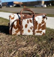 Sac de Voyage de Luxe Marron et Blanc en Cuir Véritable 100% avec Double Poignée et Bandoulière Réglable Grande Capacité