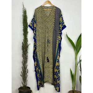 Caftán Boho Vintage de Seda Reciclada, Vestido Largo con Volantes y Lazos, Traje de Baño para Mujer - Product Image 3