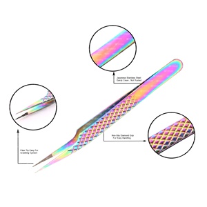 Haute qualité Logo personnalisé acier inoxydable Pro pince à cils droits Extension de cils pointus outil de maquillage fibre multicolore - Product Image 1