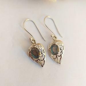 Boucles d'oreilles en pierres précieuses Labradorite Boucles d'oreilles en argent sterling massif 925 pour femmes filles, boucles d'oreilles pendantes en argent, argent - Product Image 2