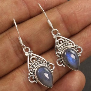 Labradorite Gemstone <b>Earrings</b> 925 Solid Sterling Silver Oval Moonstone <b>Earrings</b> for Women Girls, <b>Dangle</b> <b>Earrings</b> Silver - Product Image 3