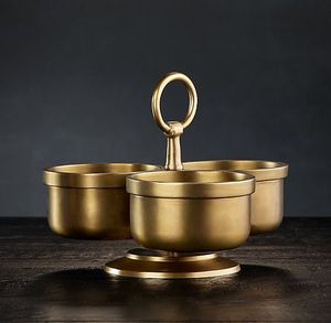 Ensemble de 3 bols à fruits secs en métal marbré plaqué laiton brillant doré Base en marbre Décoration intérieure Dessus de table - Product Image 4