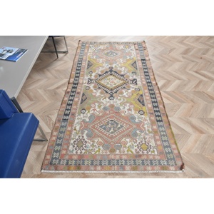 Alfombra de 3.7x6.7 pies, Alfombra Turca Vintage, Alfombra de Lana Kilim Azul - Product Image 1