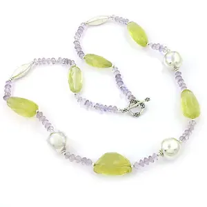 Women's Amethyst & Lemon Quartz <b>Crystal</b> <b>Necklace</b> Gemstone Jewelry - Product Image 2