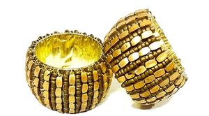 Rond de serviette perlé brillant Style design classique avec décoration dorée pour table pour fêtes mariages et cadeaux - Product Image 3