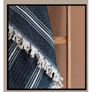 Cubrecama 100% Algodón Natural Azul Marino y Blanco a Rayas 200x320cm, Manta Tejida Tipo Pike para Uso Doméstico - Product Image 2