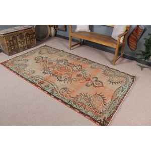 Alfombra Vintage de 4.4x8.1 pies, Alfombra, Alfombra Floral Naranja de Lana - Product Image 1