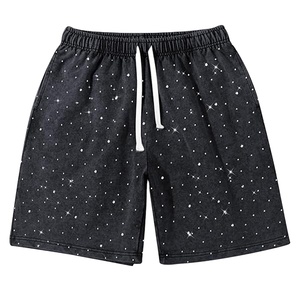 Streetwear High Quality Acid Wash Running Shorts Customized Casual Men's Mid Waist <b>Drawstring</b> Rhinestone Printed Knitted 100% - Product Image 5