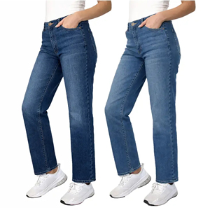 Jeans de Mezclilla Clásicos para Mujer, Cintura Alta, Corte Recto, Lavables, Estampado Digital Sólido, Vintage, Elegantes, para Invierno y Otoño - Product Image 1