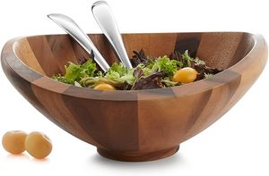 <b>Large</b> Deep Acacia <b>Wood</b> Salad <b>Bowl</b> Set with 2 Servers Premium Acacia <b>Wood</b> Alloy <b>Bowl</b> for Salads - Product Image 3