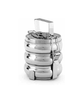 Boîte à lunch en acier inoxydable indienne 9x3, boîte à nourriture à 3 compartiments, conteneur alimentaire portable, boîte à bento sous vide, porte-repas - Product Image 1