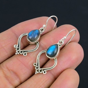 Diseñador 925 plata esterlina sólida Spinner labradorita pendientes regalo de boda joyería pendientes simples piedras preciosas colgantes para mujeres - Product Image 2