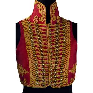 Chaqueta de Hussar de lana blanca hecha a mano Chaqueta de Hussar de lana negra hecha a mano Traje rojo Chaqueta ceremonial de trenza dorada - Product Image 4