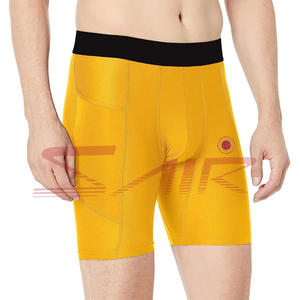 Pantalones cortos de compresión amarillos ligeros para hombre, cintura elástica, capa Base de entrenamiento deportivo, patrón sólido, lona, absorbe el sudor, Fitness - Product Image 1