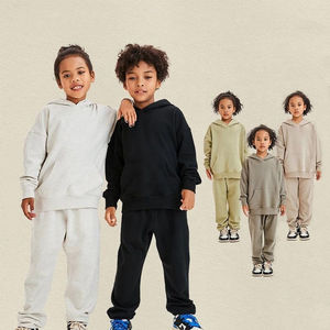 Ensemble 2 pièces en molleton 100 % coton, bicolore, avec logo personnalisé, pour garçons, sweat à capuche et pantalon de survêtement color block - Product Image 1