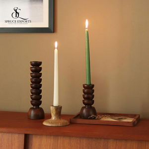 Elegante decoración navideña, pilar de madera de mango, soporte para velas, acabado en nogal, decoración multiusos para el hogar - Product Image 4