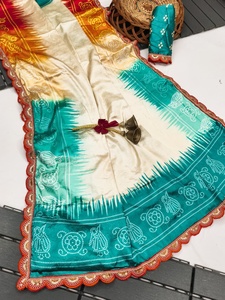 Hermoso Sari multicolor de seda Gajji con estampado de Bandhej para ropa de fiesta de boda para mujer y niña con blusa étnica elegante - Product Image 2