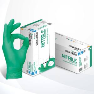 Gants en nitrile vert sans poudre 6.0gm Protection des mains de sécurité résistante aux produits chimiques pour une utilisation en laboratoire - Product Image 1