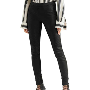 กางเกงลำลองเอวสูงของผู้หญิงหนังวัวระบายอากาศพร้อมกางเกงด้านล่างทรงดินสอหนัง PU ผลิตจากผ้าฝ้ายออกแบบได้ตามต้องการ - Product Image 2