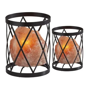 Jaula de hierro negro de alta calidad con lámpara de sal de forma natural Rosa Embalaje individual-Producto artesanal natural - Product Image 6