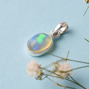 อัญมณีรูปไข่โอปอลธรรมชาติจี้เงินแท้ 925 - Product Image 2