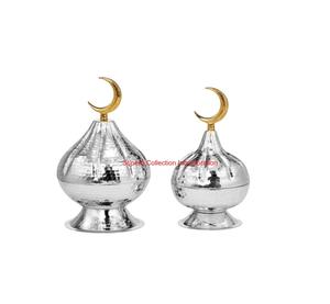 Tazón de fecha de Metal en tono plateado martillado moderno con luna creciente elegante plato de servir Eid de Ramadán islámico para decoración del hogar y regalos - Product Image 3