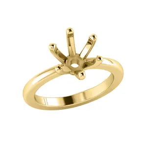 Alta Qualidade V Prongs 9K 10K Ouro Amarelo Puro Rodada Semi Mount Casamento Genuine Em Branco Ajuste Anel Para Casamento Banda de Noivado