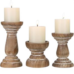 Minimal Tapered Wooden <b>Candle</b> Holder <b>Set</b> with Natural Grain Finish for Modern Home Styling - Product Image 5