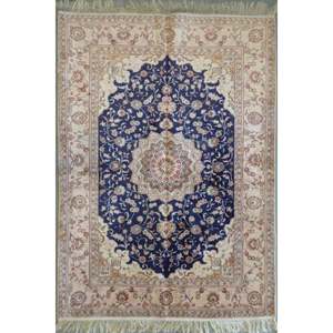 Alfombra de diseño turco hecha a mano, única en su tipo, de seda, tamaño 6' x 4', Abc-Silk-TK007-Azul - Product Image 1