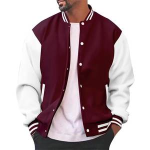 Veste de baseball classique pour homme, col montant, à capuche, rouge et blanc, style varsity, bomber décontracté, vêtements de sport - Product Image 6