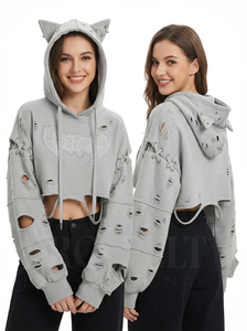 Sudadera con Capucha Corta Personalizada con Logotipo 2026, Estilo Urbano Desgastado, Sudadera con Capucha EAR de Moda, Sudadera con Capucha Gruesa de Algodón Pesado - Product Image 3