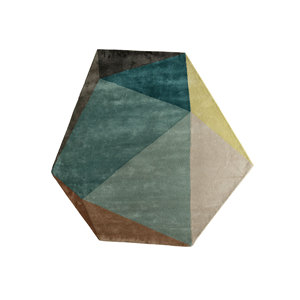 Tapis bleu en laine et viscose tufté à la main, motif géométrique, pour salon, entrée ou couloir, rectangulaire 9x12-TNQ-1104 - Product Image 1