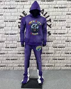 Traje apilado para hombre, ropa de calle, chándal, chándal para hombre, conjuntos de pantalones acampanados para correr de dos piezas, conjunto de chándal, pulóver, chándal - Product Image 2