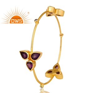 Dernière conception Bracelet en argent sterling plaqué or 18 carats avec pierres précieuses Cz naturel et améthyste Fabricant de bijoux fins - Product Image 2