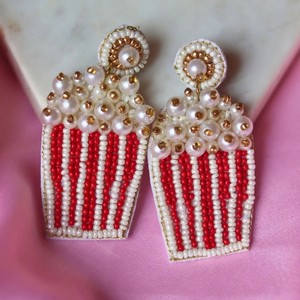 ต่างหูห้อยทรงถังป๊อปคอร์นประดับลูกปัดทำมือ น่ารัก สีแดง ขาว ทอง ลายทาง ประดับมุก ทันสมัยสำหรับผู้หญิง เครื่องประดับแฟชั่น - Product Image 6
