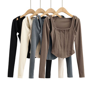 Vêtements d'extérieur pour femmes taille haute licou court femmes vert côtelé tricot haut court précieux décontracté basique maigre été gilet - Product Image 5