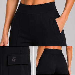 Pantalon oversize noir respirant taille haute à jambes larges pour femme Pro Pulse avec technique froissée style décontracté - Product Image 5