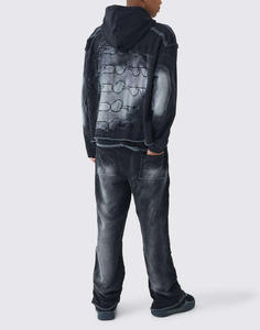 OEM Customizable Oversized Boxy Hooded Tracksuit Set Washed <b>Applique</b> Patch Design Fashion Winter Solid 100% Cotton Breathable - Product Image 6