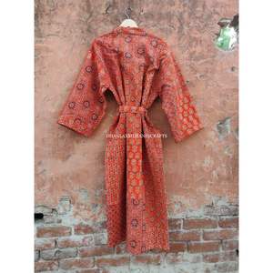 Brodé Kantha Design Maxi Robe Robe Indien Coton Peignoir À La Main en Kimono Style Ajrakh Imprimer Plus La Taille En Gros - Product Image 5