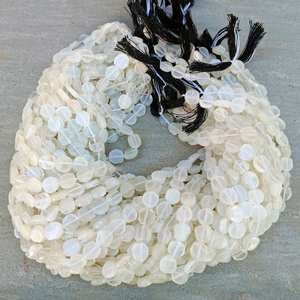 Natural White Moonstone Smooth Coin Shape Gemstone Beads Strands String 4mm Loose Beads Lot for Jewelry <b>Bracelet</b> Making in Bulk - Product Image 1