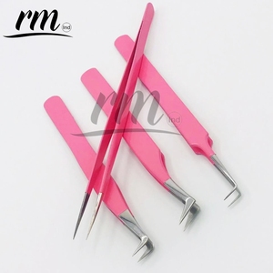 RMI Super Producto Pinzas de extensión de pestañas Agarre plano/Punta de Espinilla plateada y color recubierto de polvo rosa/Set - Product Image 4