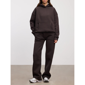 Ensemble pantalon à capuche en coton personnalisable de haute qualité pour femmes Épaule tombante Couleur personnalisée pour femmes - Product Image 3