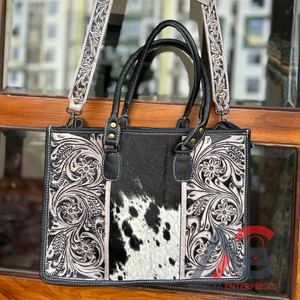 Bolso de mano de piel de vaca auténtica, elegante de nuevo diseñador bolso de cuero, bolsos tallados a mano para ocultar el pelo para mujeres multiusos - Product Image 1