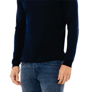 100% Airlume coton peigné à manches longues col rond T-Shirt marine confort ultime douceur Style classique en tissu tricoté formel - Product Image 5