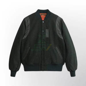 Men's Classic Sports Wool Varsity Bomber Jacket High Street Style Lightweight Winter Nylon <b>Quilting</b> Zip Closure Ribbed Cuffs Hem - Product Image 1