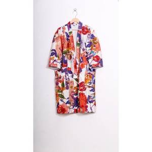 Quilted Kantha Jacket Cotton Robe Ikat Print Bridesmaid Kimono <b>Dress</b> Autumn Plus Size Home Use-for Summer Sleepwear Spring Bath - Product Image 1