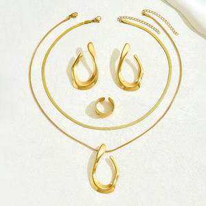 Trendy Style Geometric <b>Necklace</b> <b>and</b> <b>Earring</b> <b>Set</b> Stainless Steel Gold for Women Casual Minimalist Fashion Jewelry <b>Sets</b> - Product Image 4