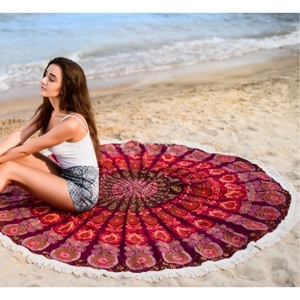 Toalla de playa redonda con flecos Toalla de mandala redonda de playa de algodón de diseño impreso personalizado al por mayor en India - Product Image 6
